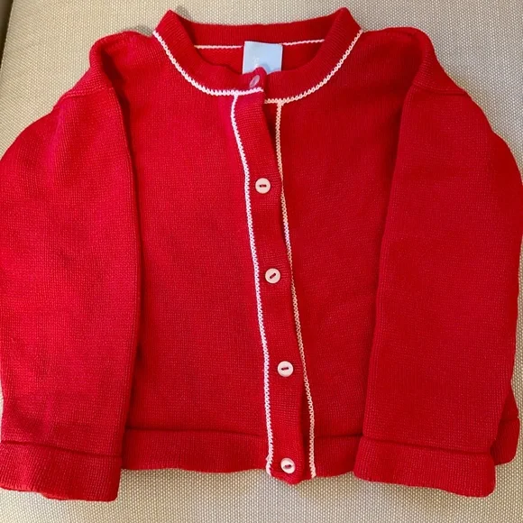 bella bliss Red Knit Cardigan with White Trim - Picture 1 of 2